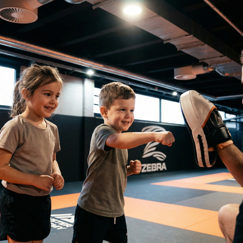 Monster Academy zwei Kinder, Junge und Mädchen beim Kids Club Training von 4-6 Jahren.